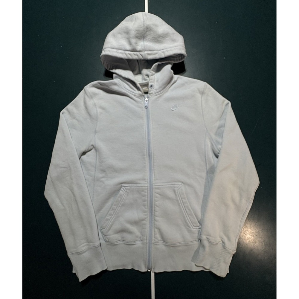 Vintage Nike Silver Tag Light Blue Womens Full Zip Hoodie Size Large 12-14